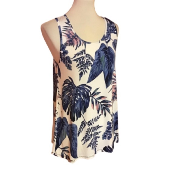 Tropical Leaves Slinky Summer Tank Top - Picture 1 of 9